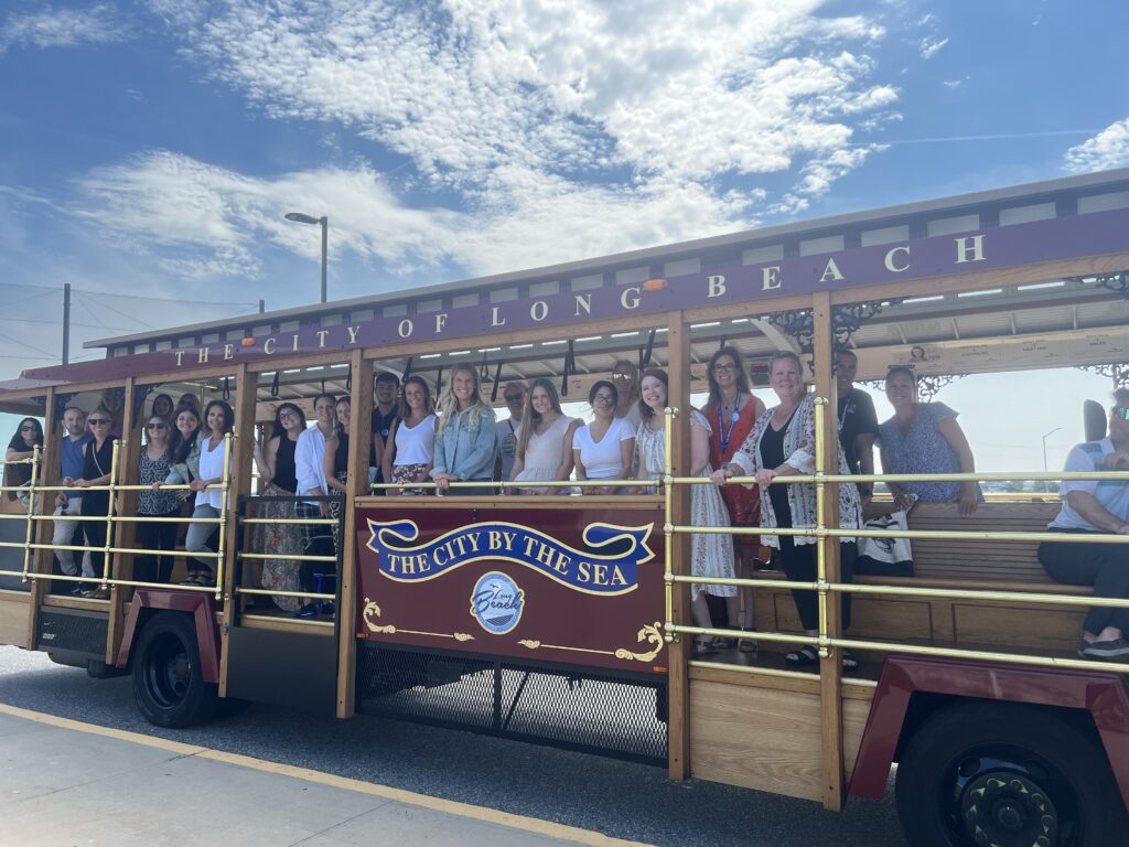 Long Beach Historical Society Members, Jeanne Browne and Lynne Turner, lead a tour of Long Beach to local teachers.